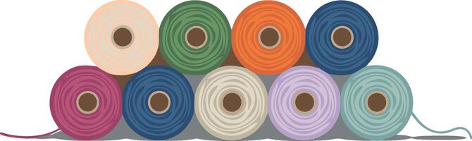Colorful Yarn Rolls Arranged in Rows for Craft and Textile Design Projects vector