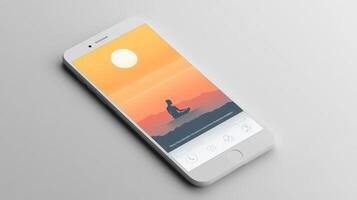 An iphone with a screen showing a person meditating photo