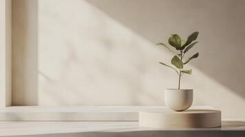 A plant in a white vase on a table photo