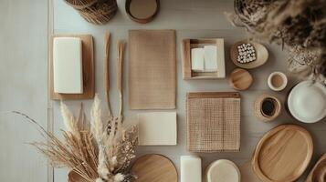 Various wooden items on a table photo