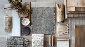 A variety of materials and wood pieces on a table photo