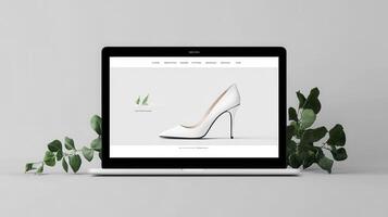 A laptop with a white shoe on it photo