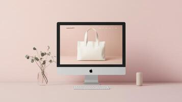 A computer screen displaying a bag on a pink background photo
