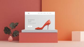 A shoe box with a red high heel shoe on top photo