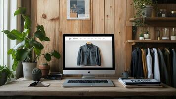 A desktop computer with a shirt on the screen photo