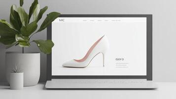 A laptop with a white shoe on it photo