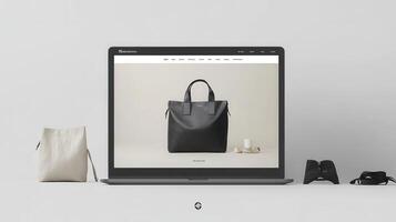 A laptop with a black bag on it photo