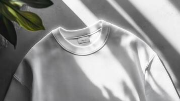 A white sweatshirt hanging on a wall photo