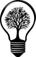 Conceptual Tree Silhouette Inside Light Bulb for Environmental Ideas vector