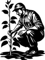 Gardener Planting Sapling Art for Eco-Friendly Design Projects and Nature Illustrations vector