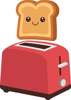 Cute Smiling Bread in Red Toaster Illustration for Kids and Fun Design Projects vector