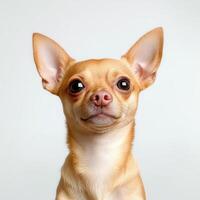 charming Chihuahua with smooth coat and large ears, showcasing its playful personality and alert expression. This tiny breed is known for its loyalty and vibrant character photo