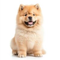 Fluffy Chow Chow puppy with cheerful expression, showcasing its thick fur and playful demeanor. This ancient breed is known for its loyalty and unique appearance photo