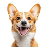 Happy Pembroke Welsh Corgi with joyful expression, showcasing its playful nature and distinctive features. This small herding breed is known for its friendly demeanor and intelligence photo
