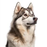 majestic Alaskan Malamute with thick coat and striking features, showcasing its strong northern breed characteristics. This dog exudes confidence and loyalty photo