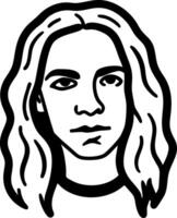 Black and White Portrait of Long-Haired Person for Artistic Design Use vector