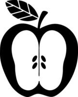 Black Apple Slice with Leaf Illustration for Design and Tattoo vector