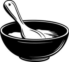 Black and White Bowl with Spoon for Culinary Design and Art Projects vector