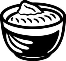 Black and White Bowl of Ice Cream Dessert with Scoop Art vector