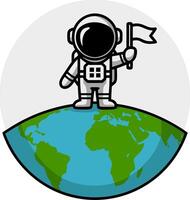 Astronaut Holding Flag Standing on Earth Illustration for Exploration Themes vector