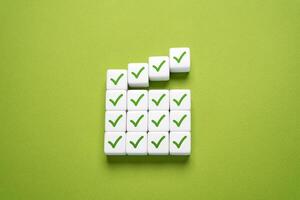 Complete tasks correctly. Get a high score. Do all the work. Fulfill all conditions. Legal and transparent business. Project management or goal-setting. Fact check. photo