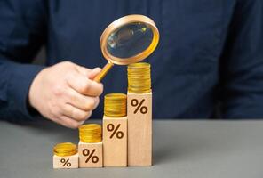 Study earnings from rising interest rates. Achieving a high return on investment signifies successful financial endeavors. Loans and mortgages. Evaluating opportunities, maximizing efficiency. photo