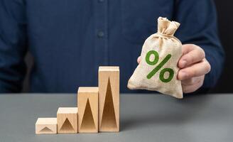 Growth in interest rates and income. Achieving a high return on investment signifies successful financial endeavors. Loans and mortgages. Evaluating opportunities, maximizing efficiency. photo