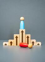 The man defeated his opponent. Toppling the opponent from the top. To take the place of the rival. Pinnacle of success. Competition and strategic maneuvering required to secure a leading position photo