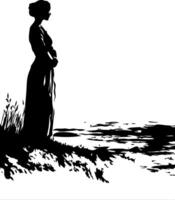 Silhouette Woman Contemplating Nature Scene Tranquility vector