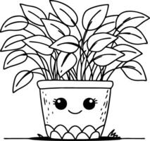 Cute Smiling Potted Plant for Coloring Book and Home Decor Design vector