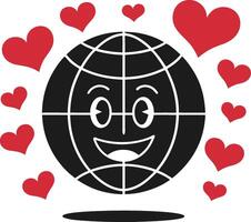 Smiling Globe Surrounded by Red Hearts for Global Love and Unity vector