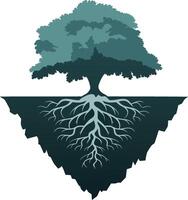 Floating Tree with Roots Symbolizing Growth and Stability vector