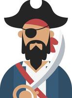 Pirate Character Illustration with Sword Eye Patch and Hat for Design and Projects vector