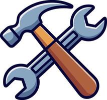 Crossed Hammer and Wrench for Construction or DIY Projects vector