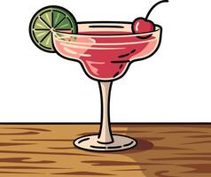 Refreshing Margarita Cocktail Illustration with Lime and Cherry Garnish vector