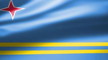 Aruba flag in close up moves in waves in the wind with reflecting light on the smooth silky surface. video