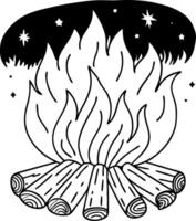 Campfire Flame with Stars Illustration for Tattoos and Coloring vector