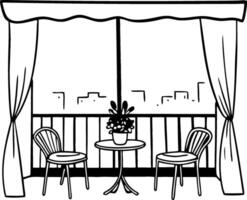 Cozy Balcony with Chairs Table and Cityscape View vector