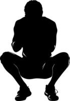 Silhouette of Man Crouching in Pensive Pose Illustration vector