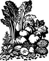 Illustration of Fresh Vegetable Garden with Leafy Greens and Tomatoes vector