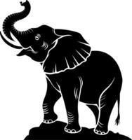 Elephant Silhouette Standing on Rock Art for Tattoos and Design Projects vector