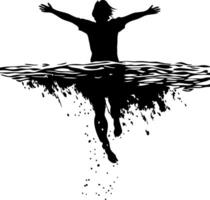 Silhouette of Person Joyfully Emerging from Water Inspirational vector