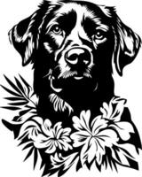 Labrador Dog with Floral Hibiscus Design Illustration for Tattoos and Art Projects vector