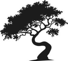 Silhouette of Artistic Curved Tree for Nature Designs and Tattoos vector