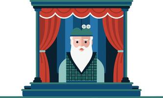 Scottish Puppet Theater Traditional Character in Red Curtain Stage Illustration vector