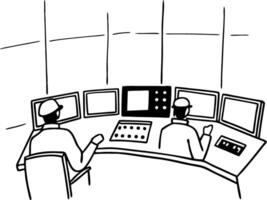 Control Room Operators Monitoring Multiple Computer Screens Illustration vector