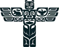Tribal Totem Pole with Bear and Eagle Symbols for Art and Design vector