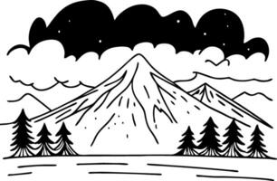 Mountain Landscape Art with Pine Trees and Clouds vector