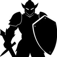 Dark Armored Knight Silhouette with Sword and Shield Illustration for Fantasy Themes vector