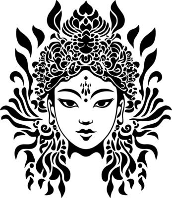 Ornate Goddess Face Intricate Design for Tattoo and Coloring Book Art